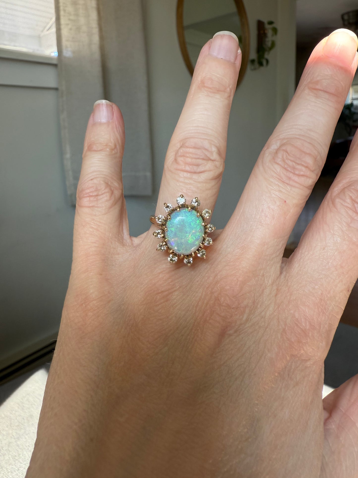 Vintage 1960s Opal & Diamond Ring