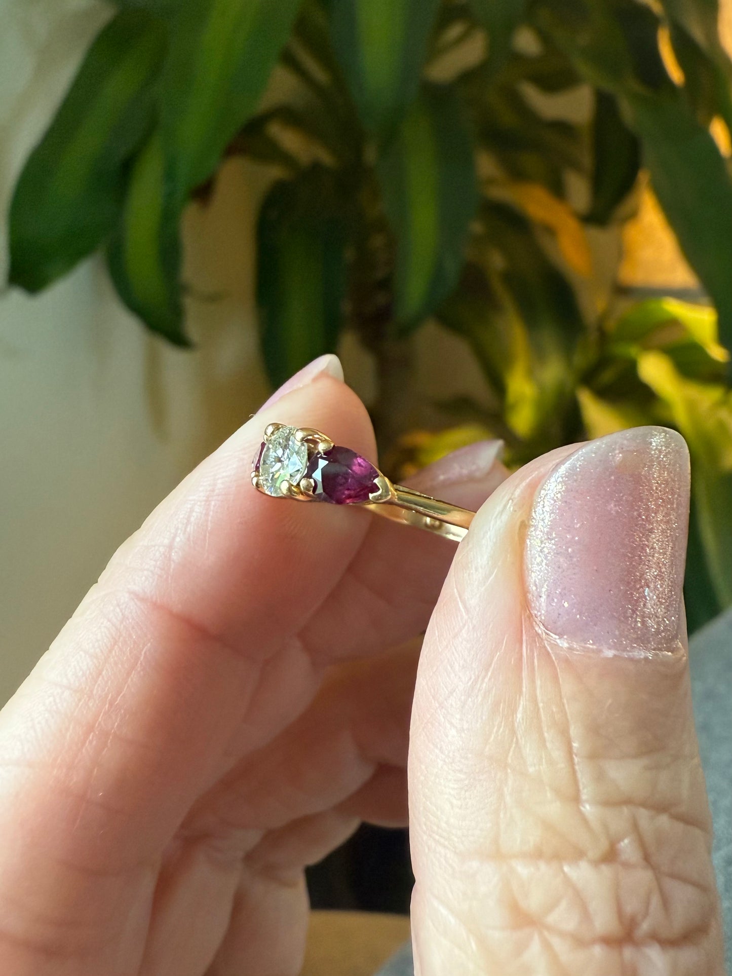 14k Yellow Gold Vintage Diamond and Ruby Engagement Ring