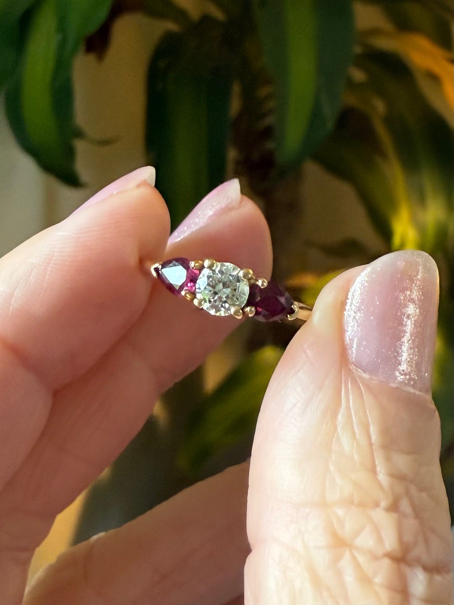 14k Yellow Gold Vintage Diamond and Ruby Engagement Ring