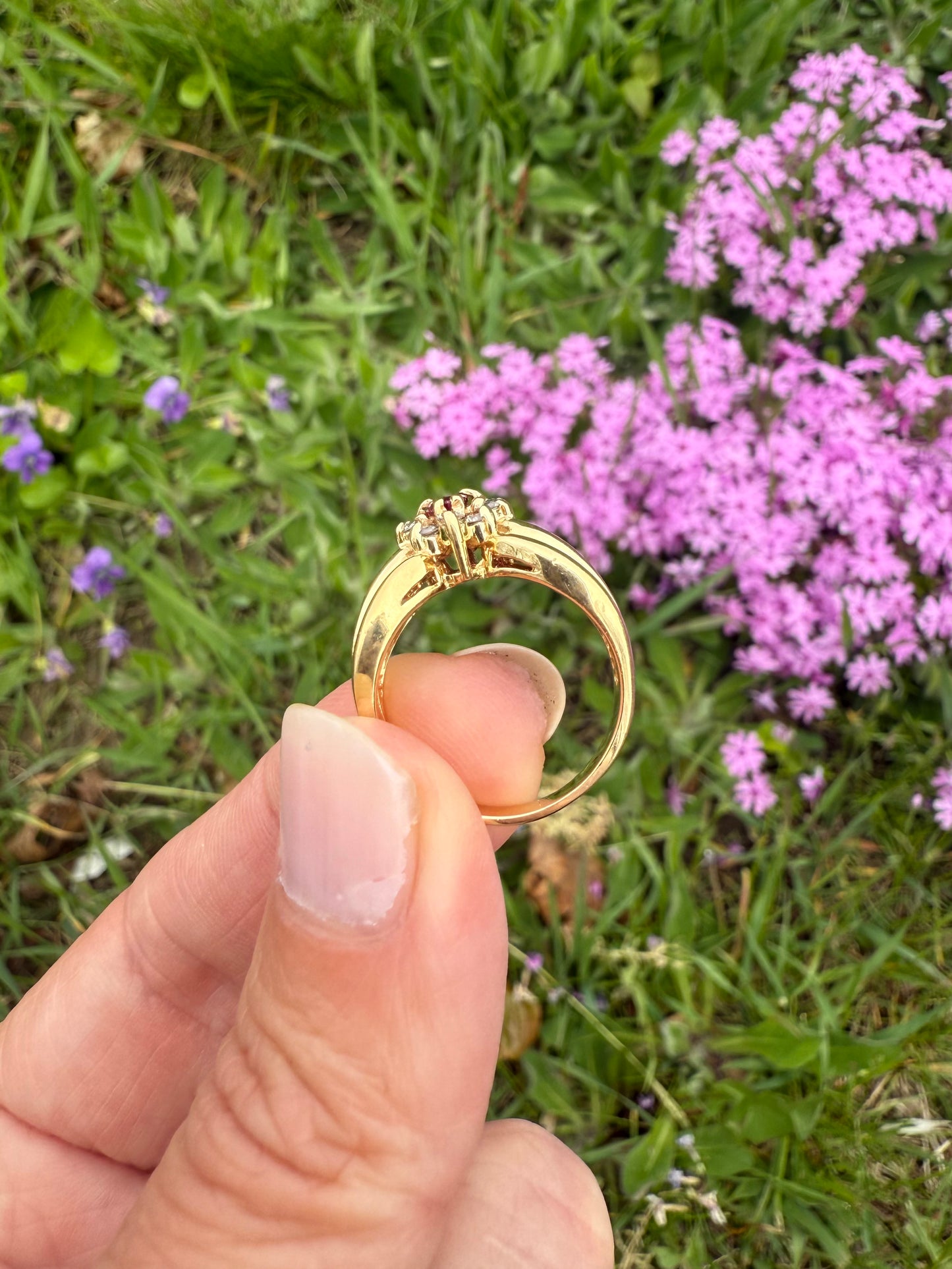 Vintage 14k Yellow Gold Ruby and Diamond Ring
