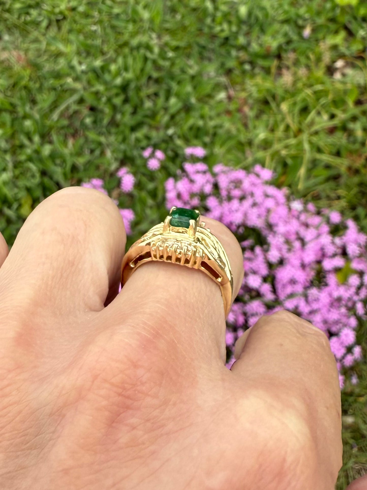 Vintage 14k Yellow Gold Emerald and Diamond Ring