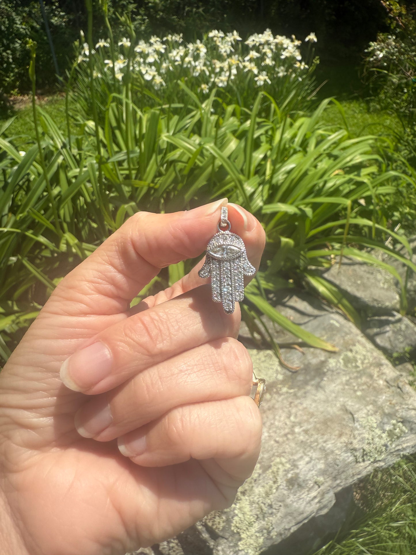 Vintage Platinum Diamond Hamsa Pendant