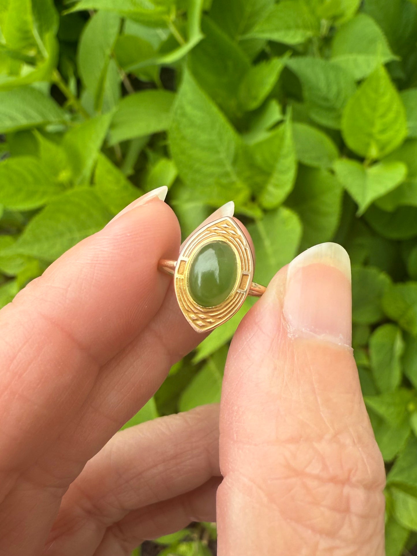 Antique 14k Yellow Gold Jade Stick Pin RIng