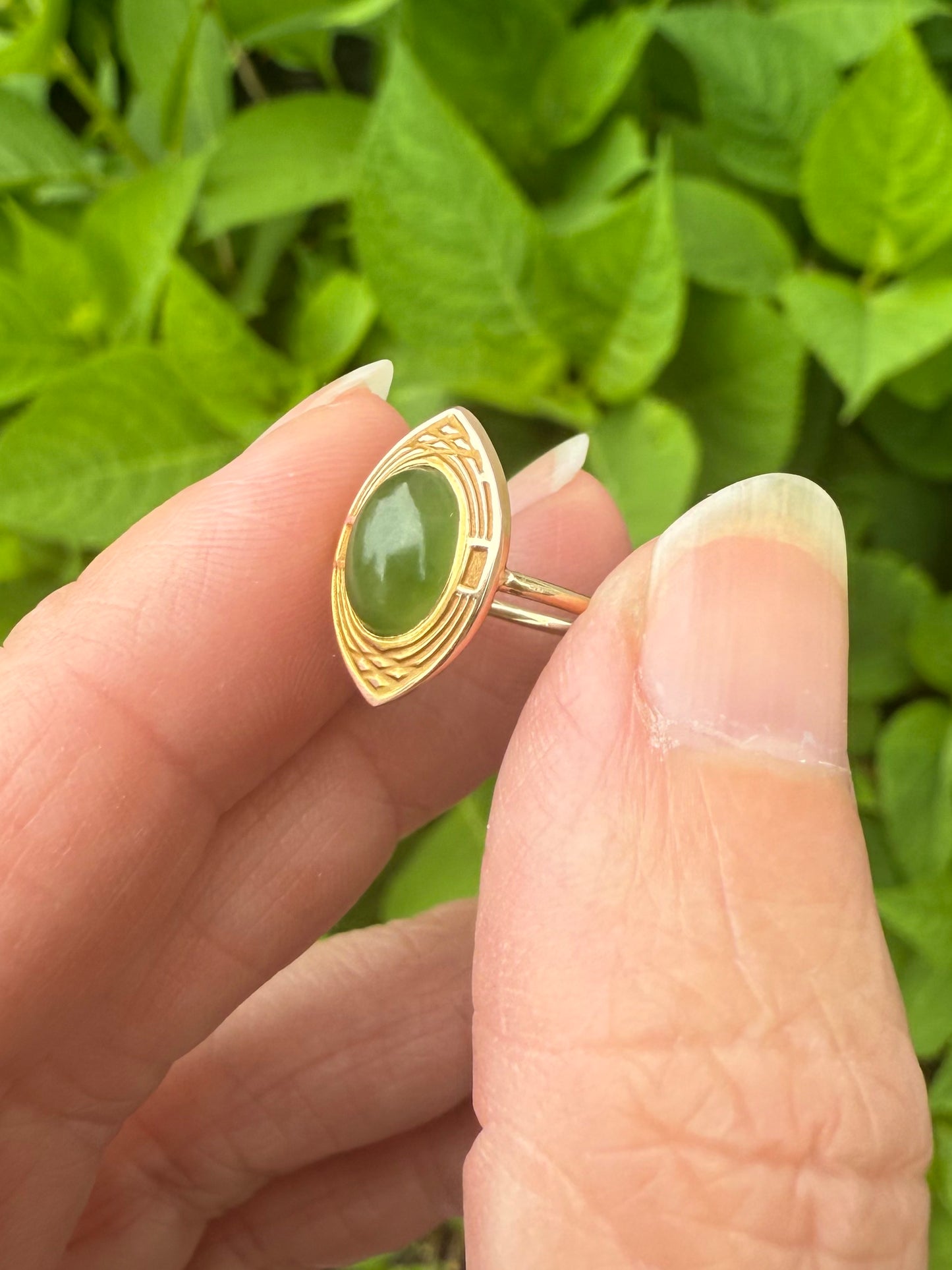 Antique 14k Yellow Gold Jade Stick Pin RIng