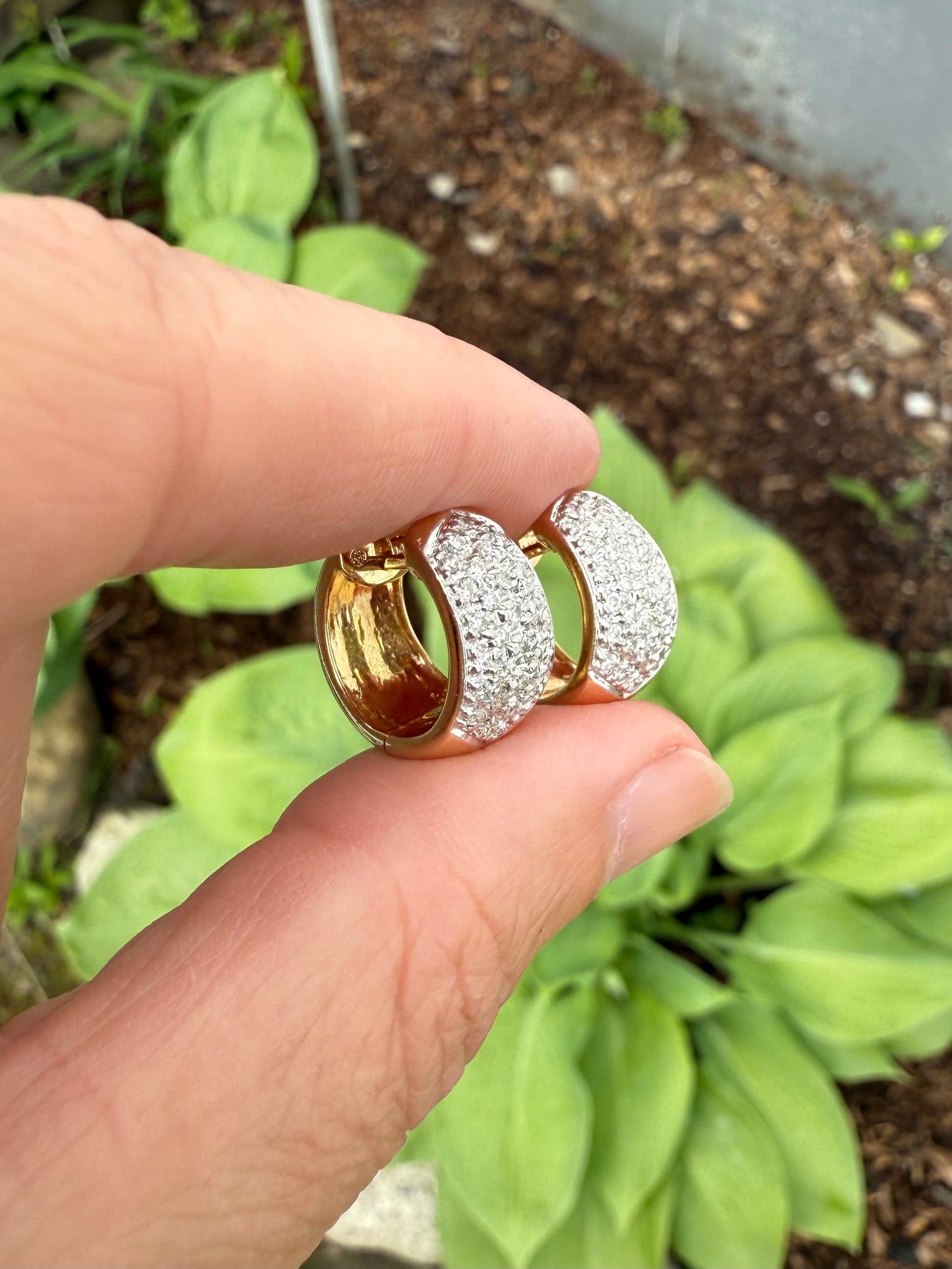 14k Yellow & White Gold Diamond Huggies