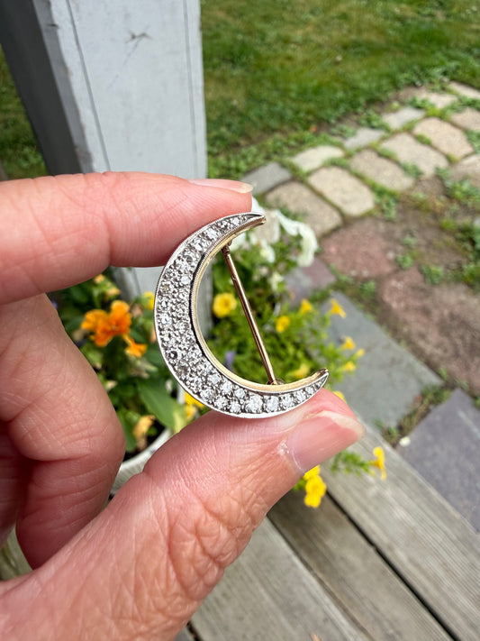 Vintage Diamond Crescent Moon Brooch