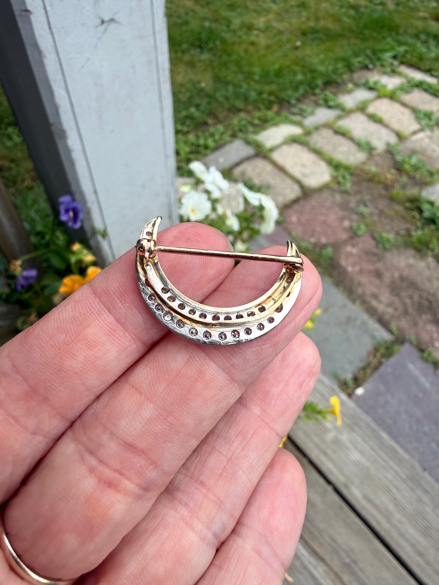Vintage Diamond Crescent Moon Brooch