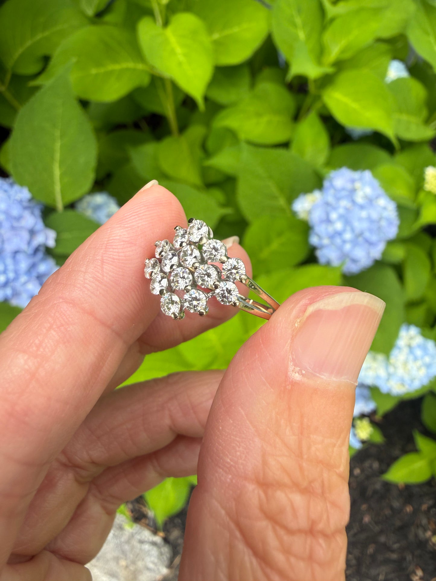 Honeycomb Diamond Cluster Ring
