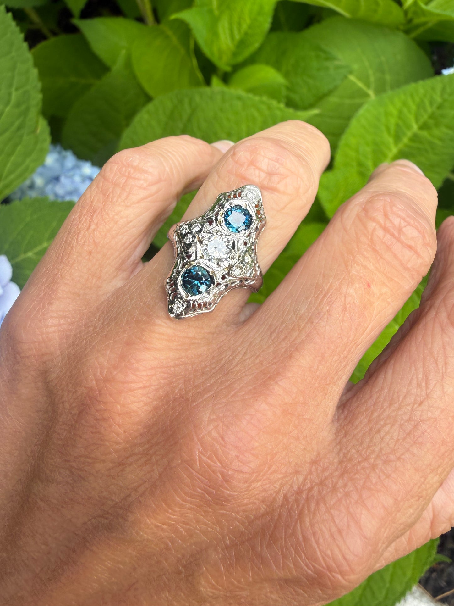 Art Deco Diamond & Sapphire Statement Ring
