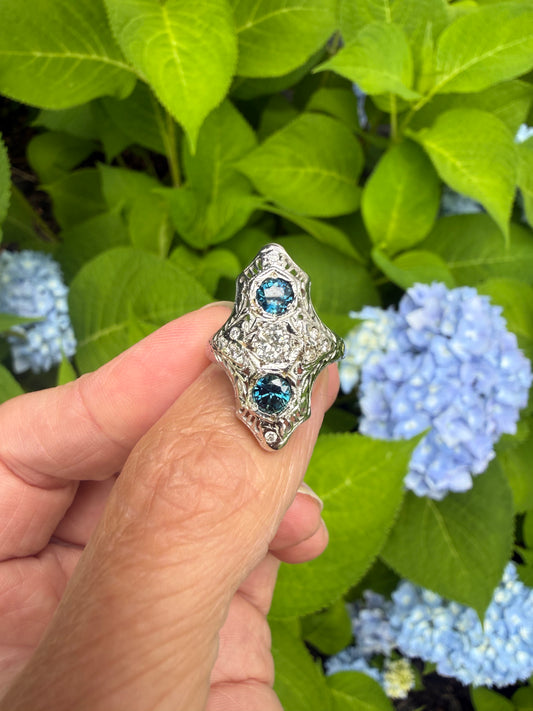 Art Deco Diamond & Sapphire Statement Ring
