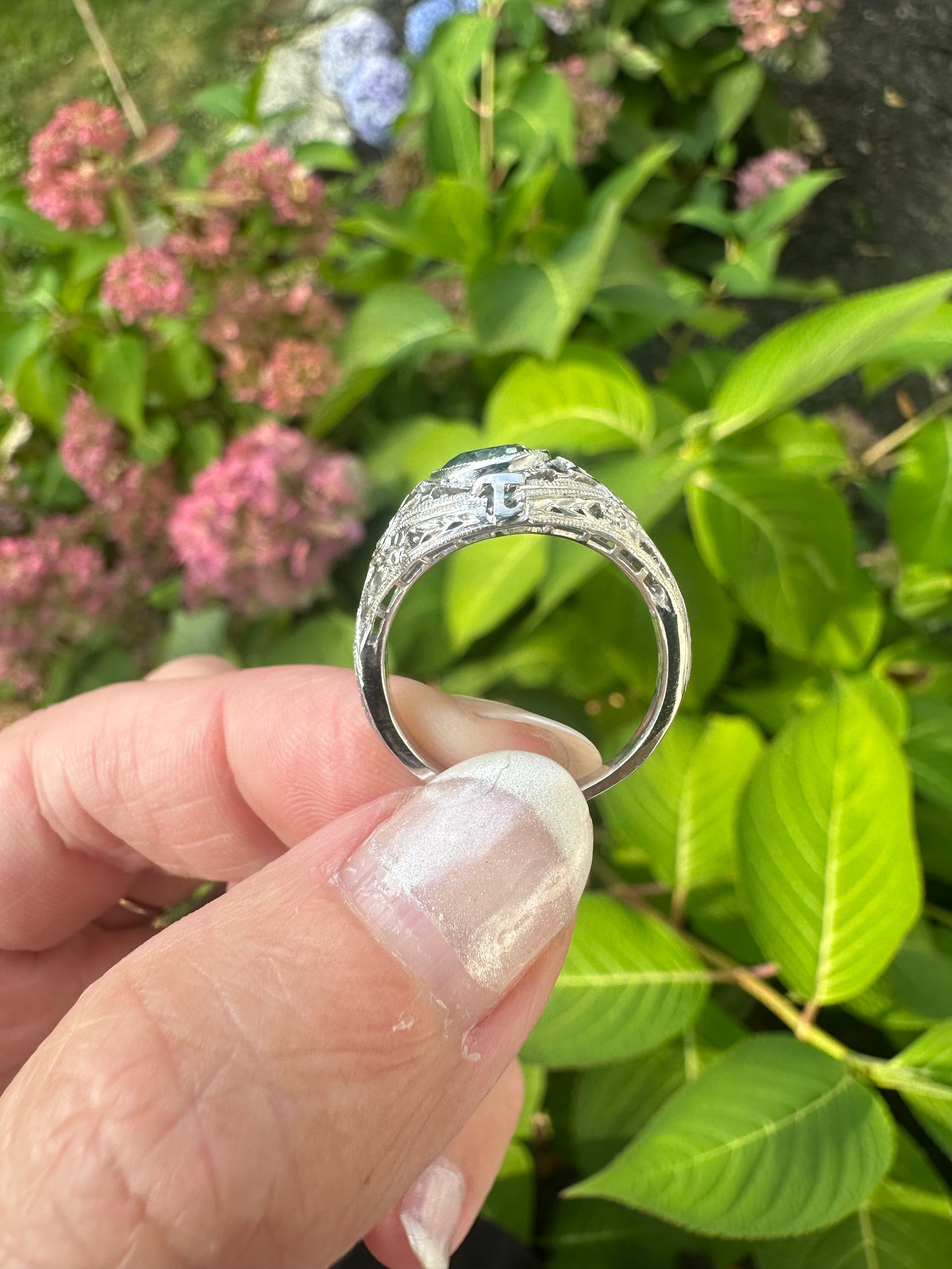 Handcrafted Platinum Teal Sapphire Engagement Ring