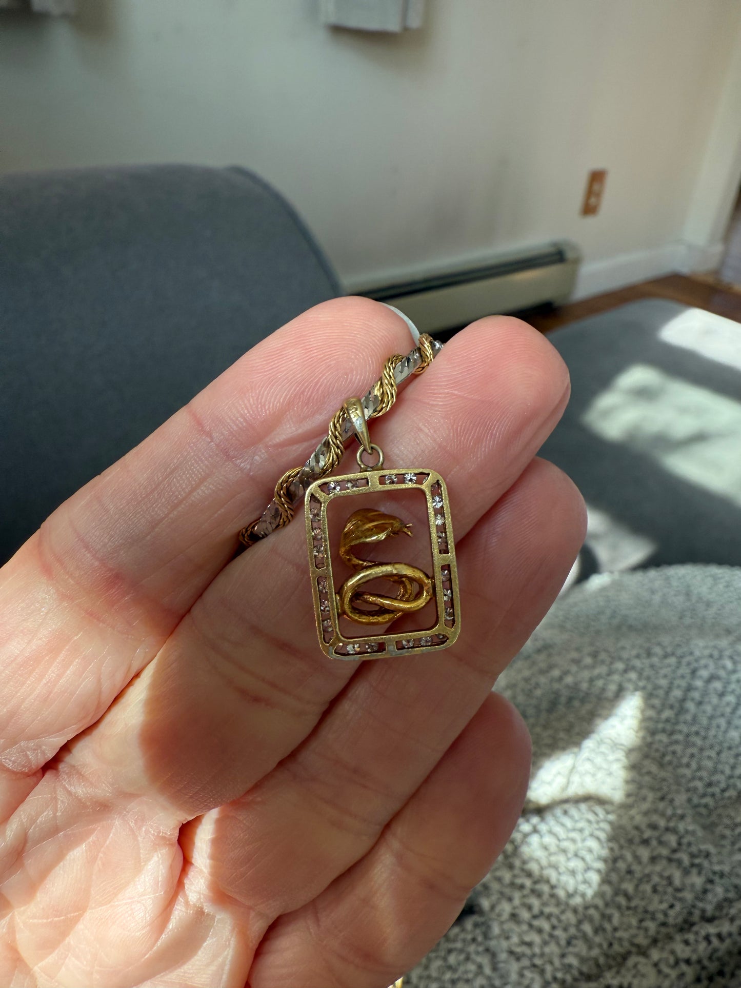 Vintage Aurafin Italy 14k Yellow & White Gold Diamond Cobra Pendant