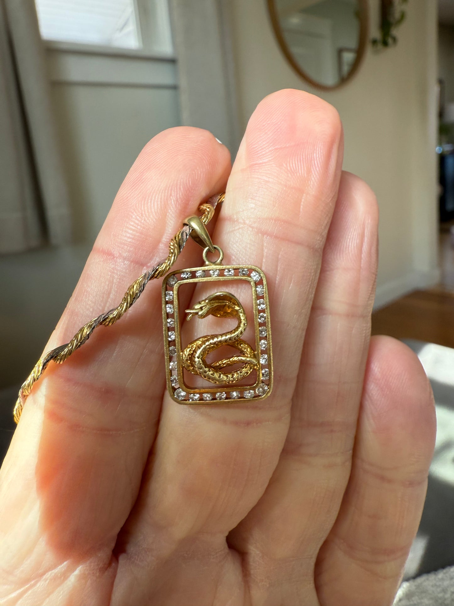 Vintage Aurafin Italy 14k Yellow & White Gold Diamond Cobra Pendant