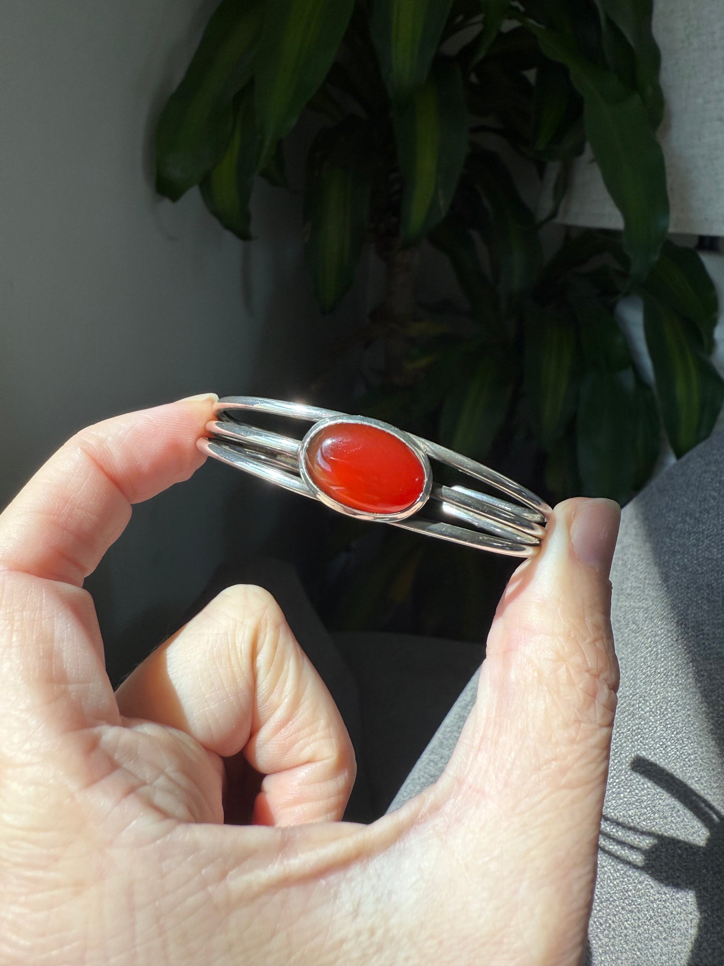 Vintage Sterling Silver Carnelian Bangle Bracelet