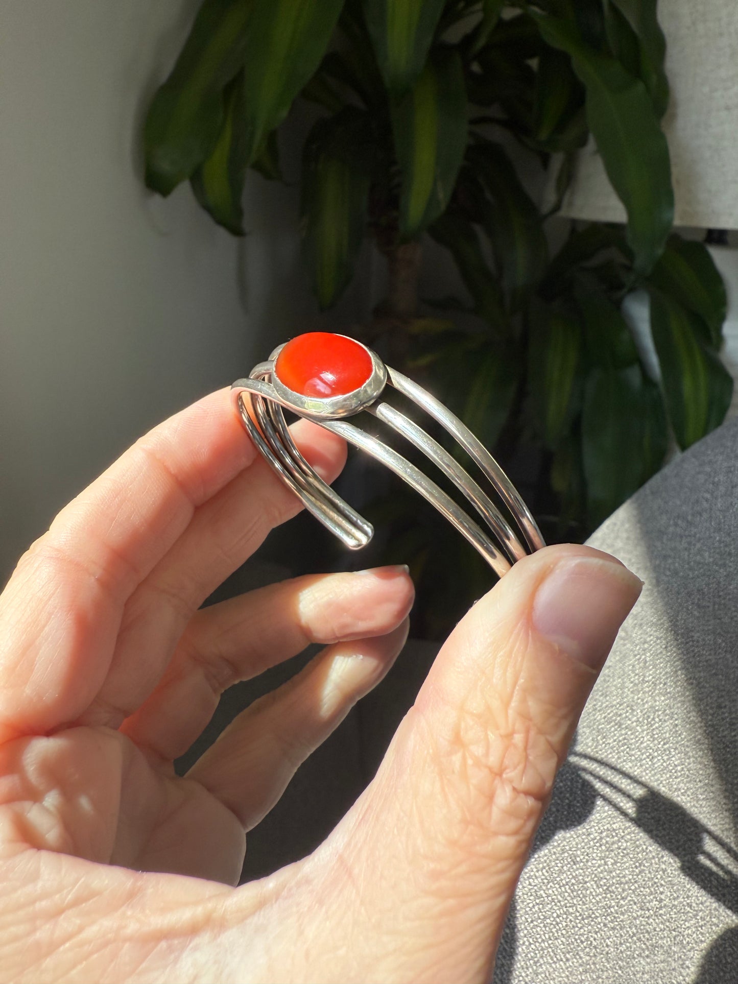 Vintage Sterling Silver Carnelian Bangle Bracelet