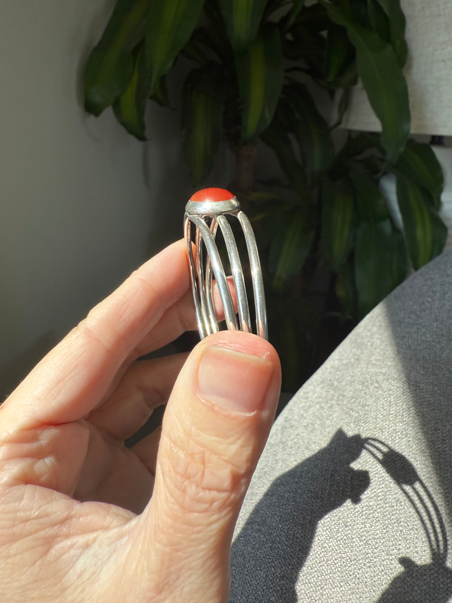 Vintage Sterling Silver Carnelian Bangle Bracelet