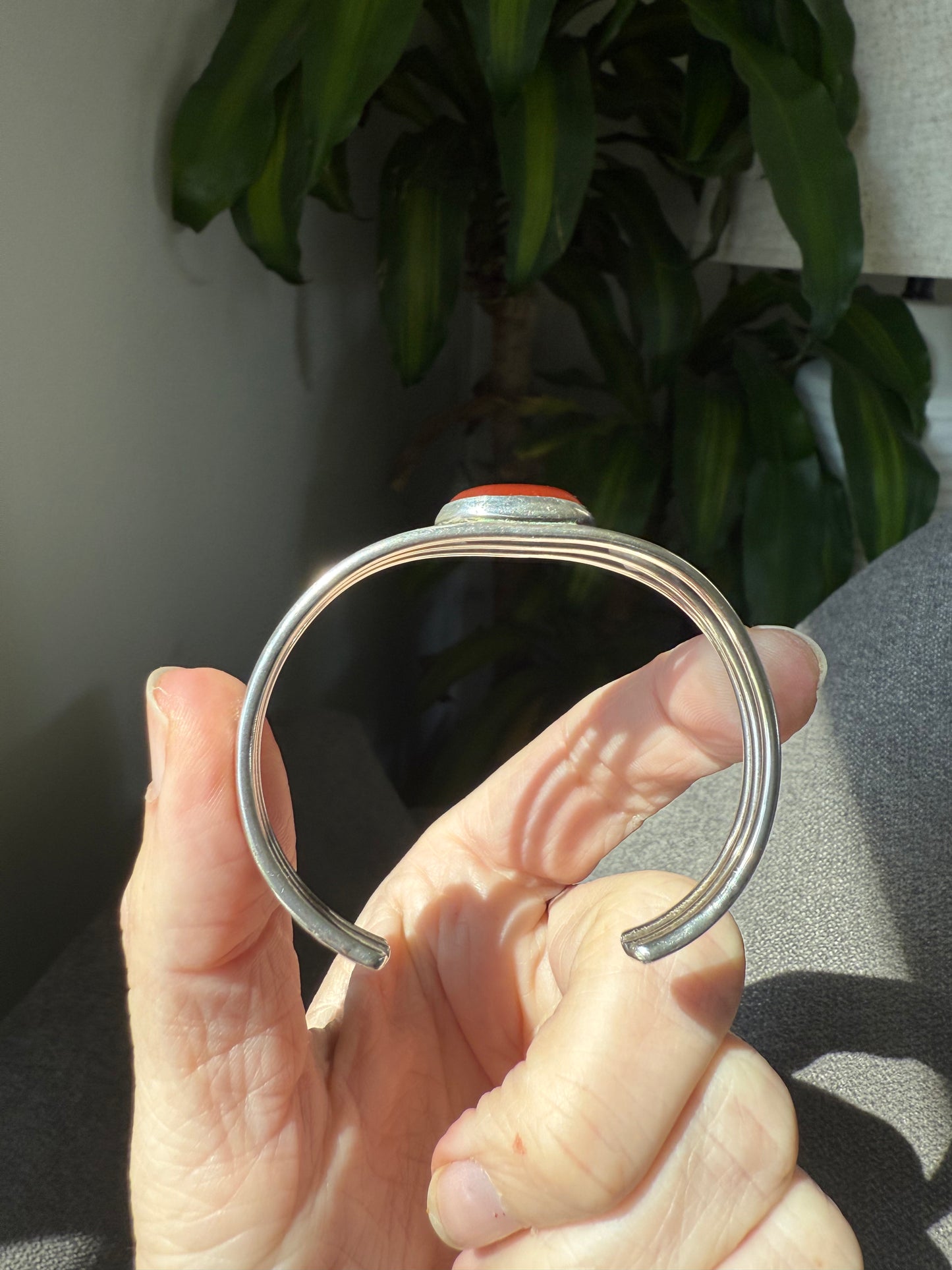 Vintage Sterling Silver Carnelian Bangle Bracelet