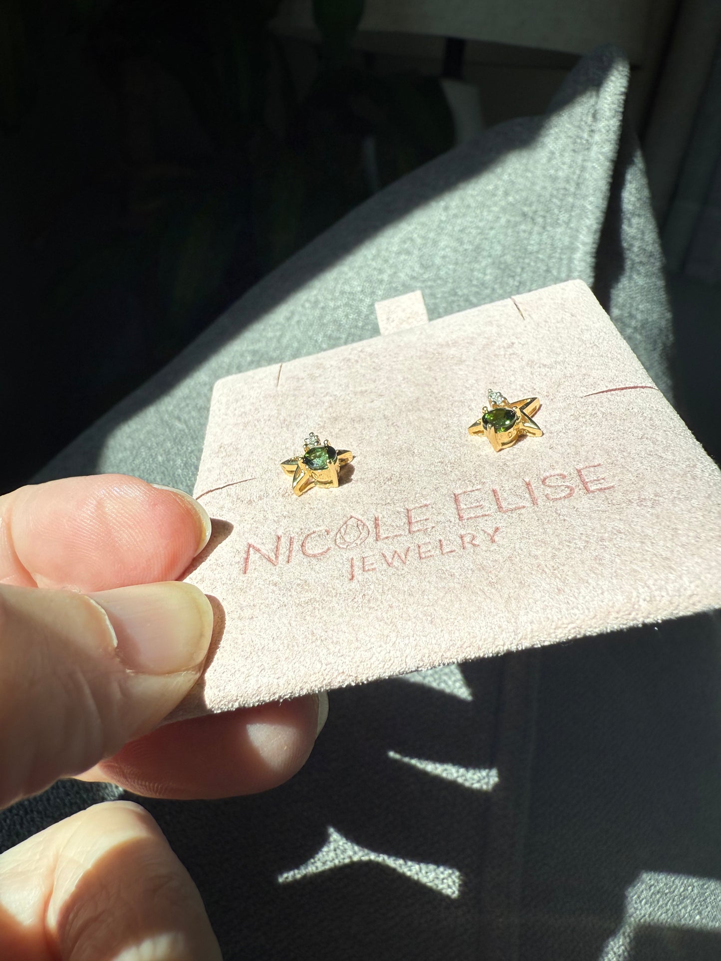 Vintage 14k Yellow Gold Tourmaline & Diamond Star Earrings