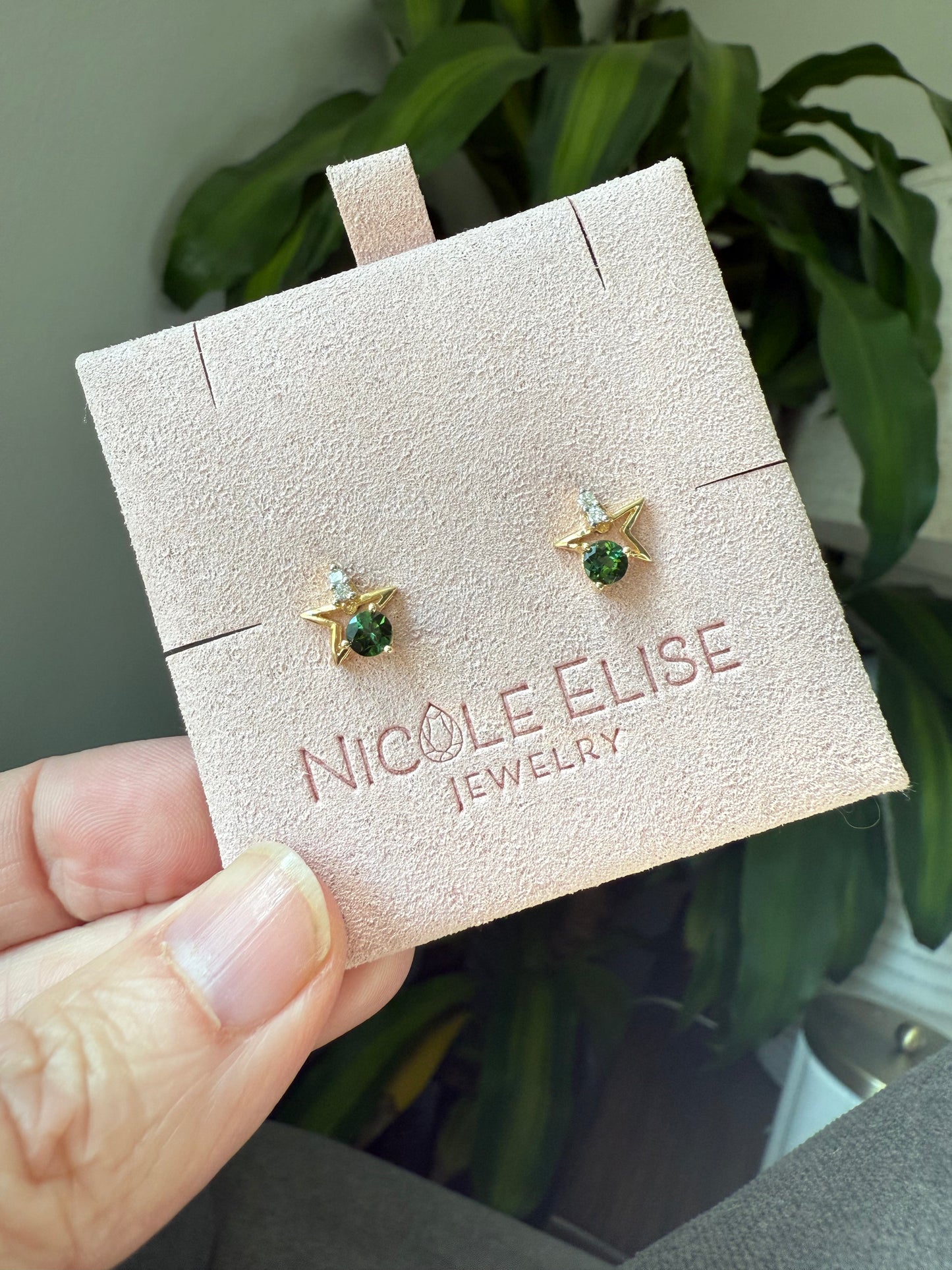 Vintage 14k Yellow Gold Tourmaline & Diamond Star Earrings