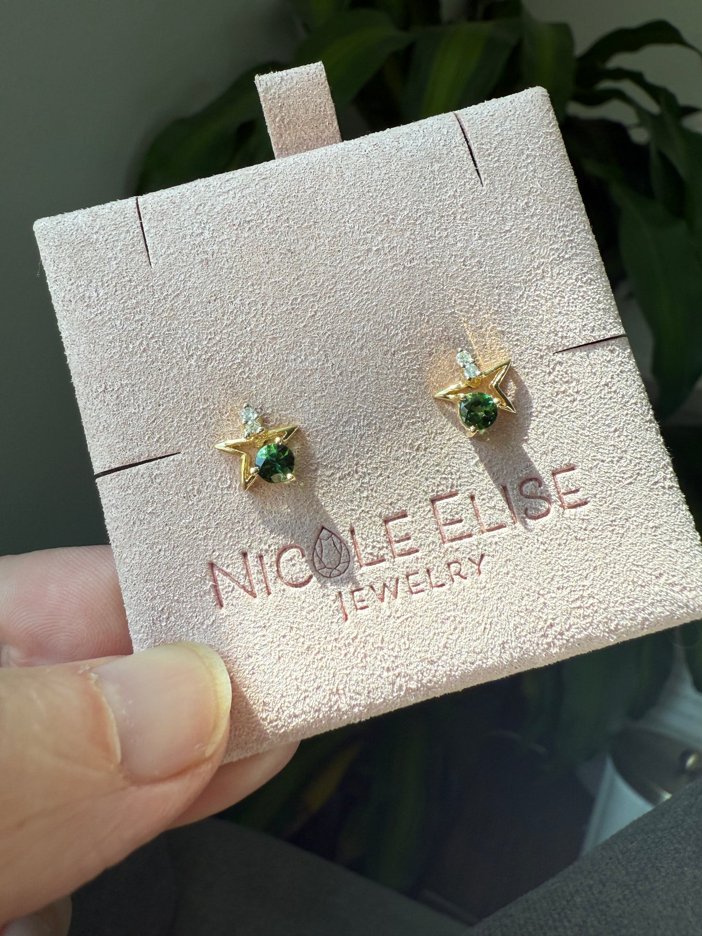 Vintage 14k Yellow Gold Tourmaline & Diamond Star Earrings