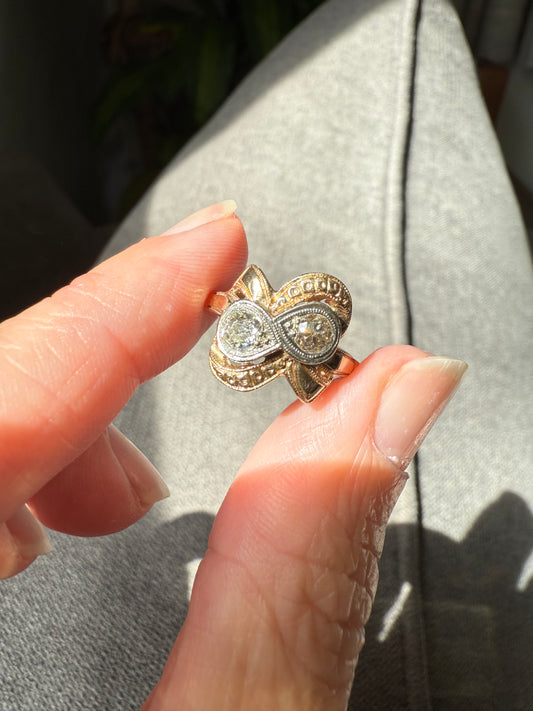 Vintage 14k Yellow and White Gold Diamond Ring