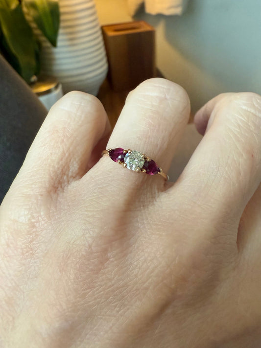 14k Yellow Gold Vintage Diamond and Ruby Engagement Ring