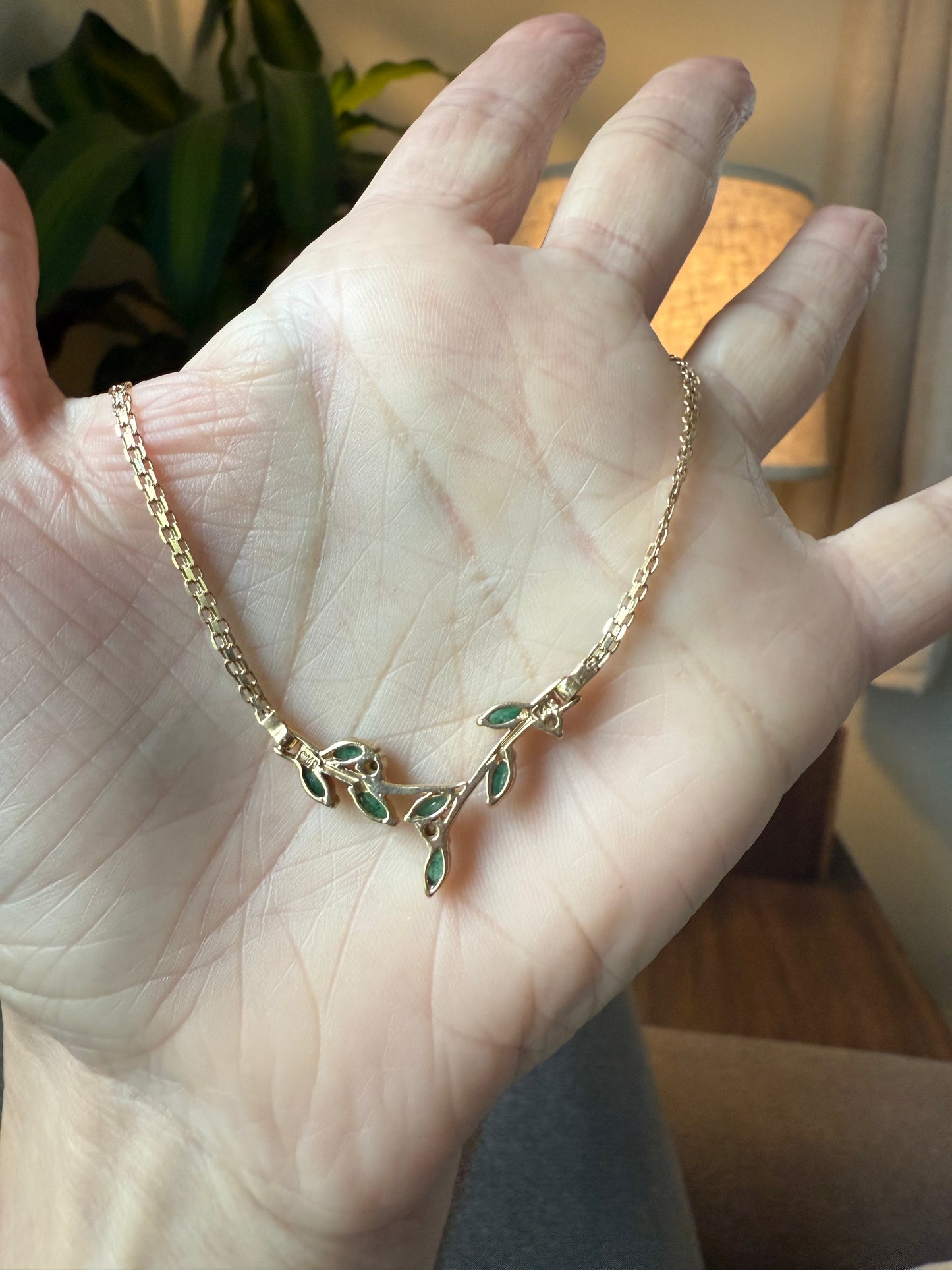 Vintage 14k Yellow Gold Emerald and Diamond Necklace