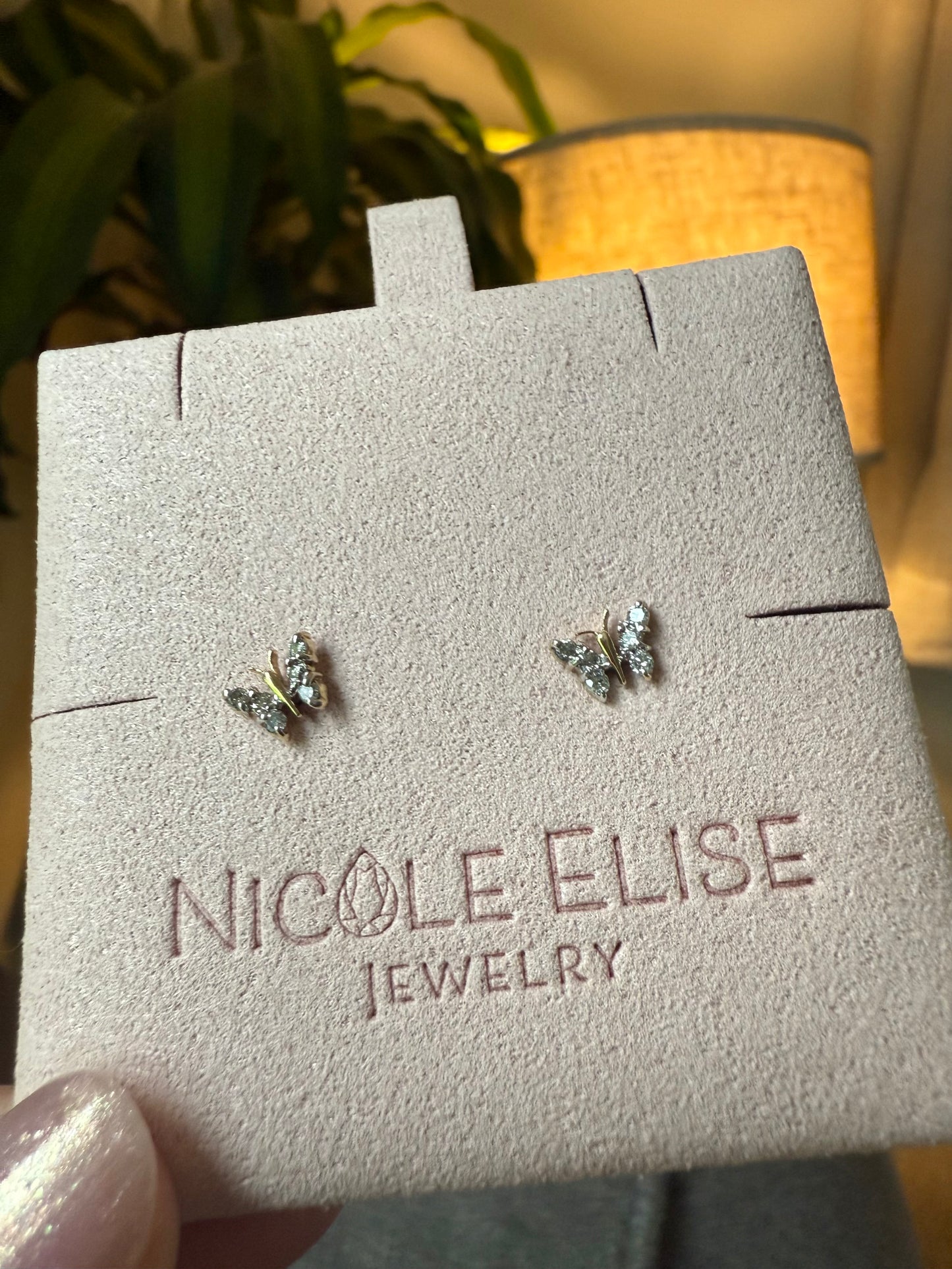 Vintage 14k Yellow Gold Diamond Butterfly Stud Earrings