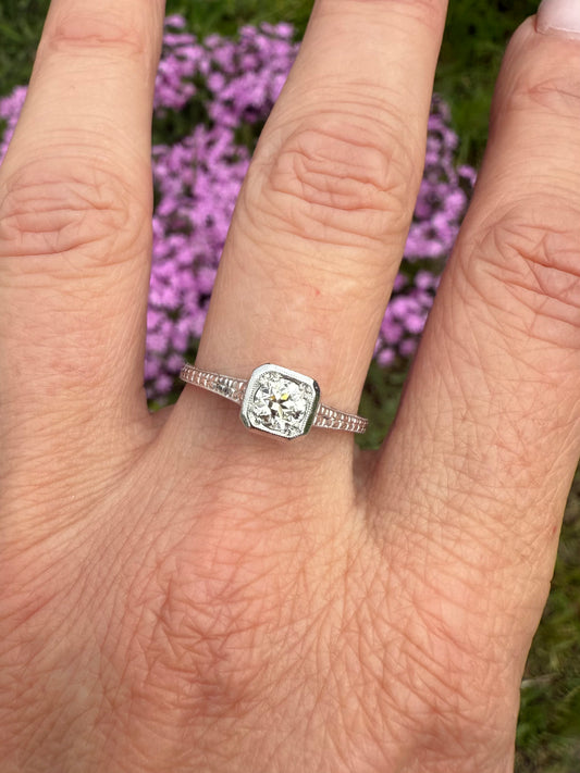 Stunning Hand Engraved Art Deco Platinum Diamond Engagement Ring