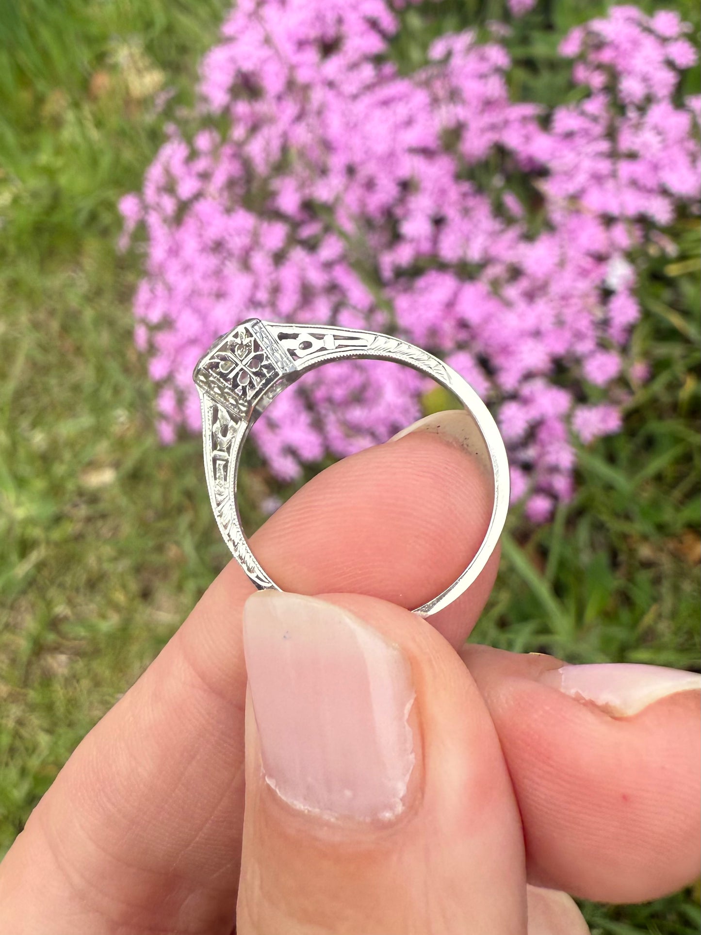 Stunning Hand Engraved Art Deco Platinum Diamond Engagement Ring