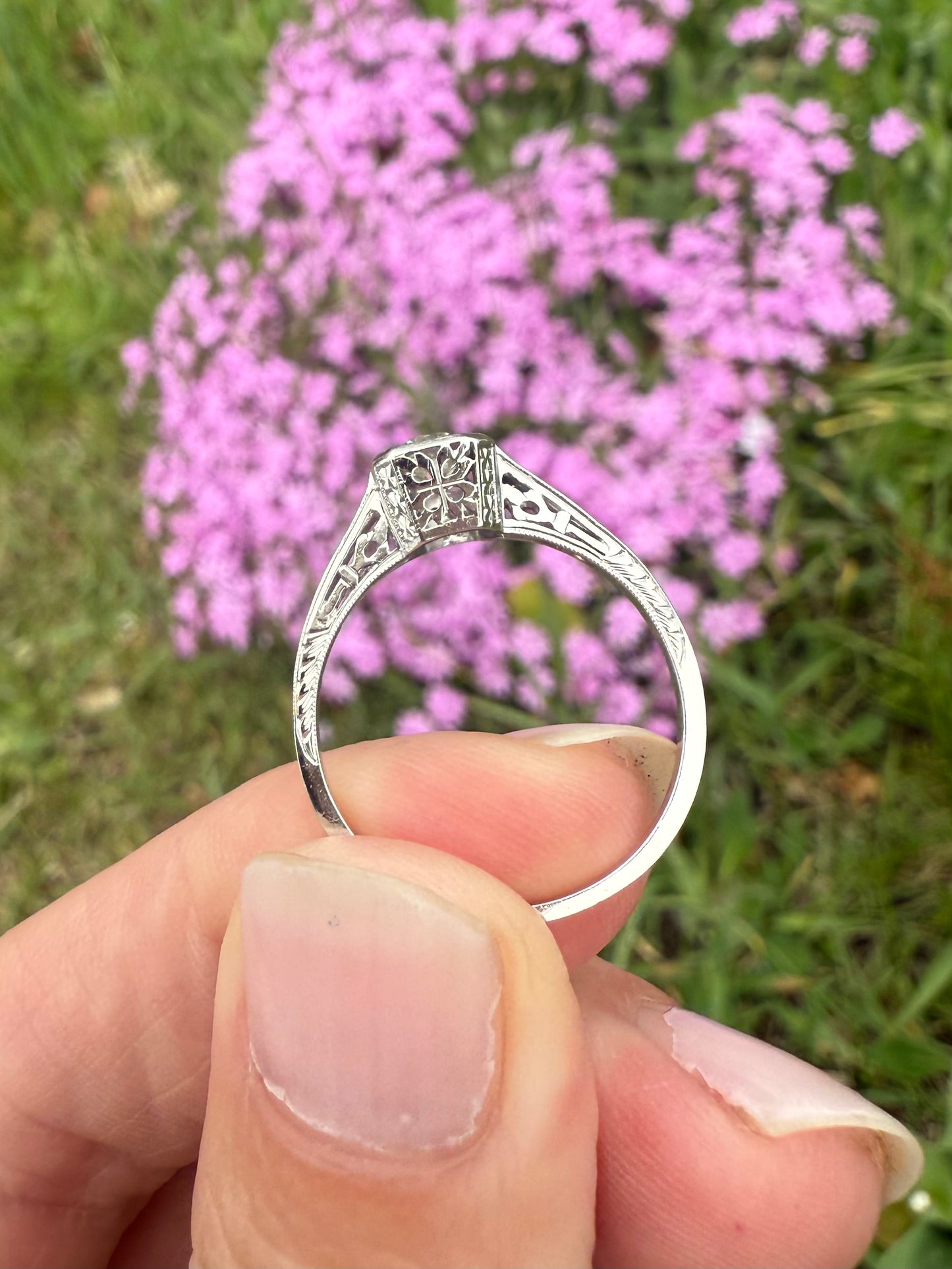 Stunning Hand Engraved Art Deco Platinum Diamond Engagement Ring