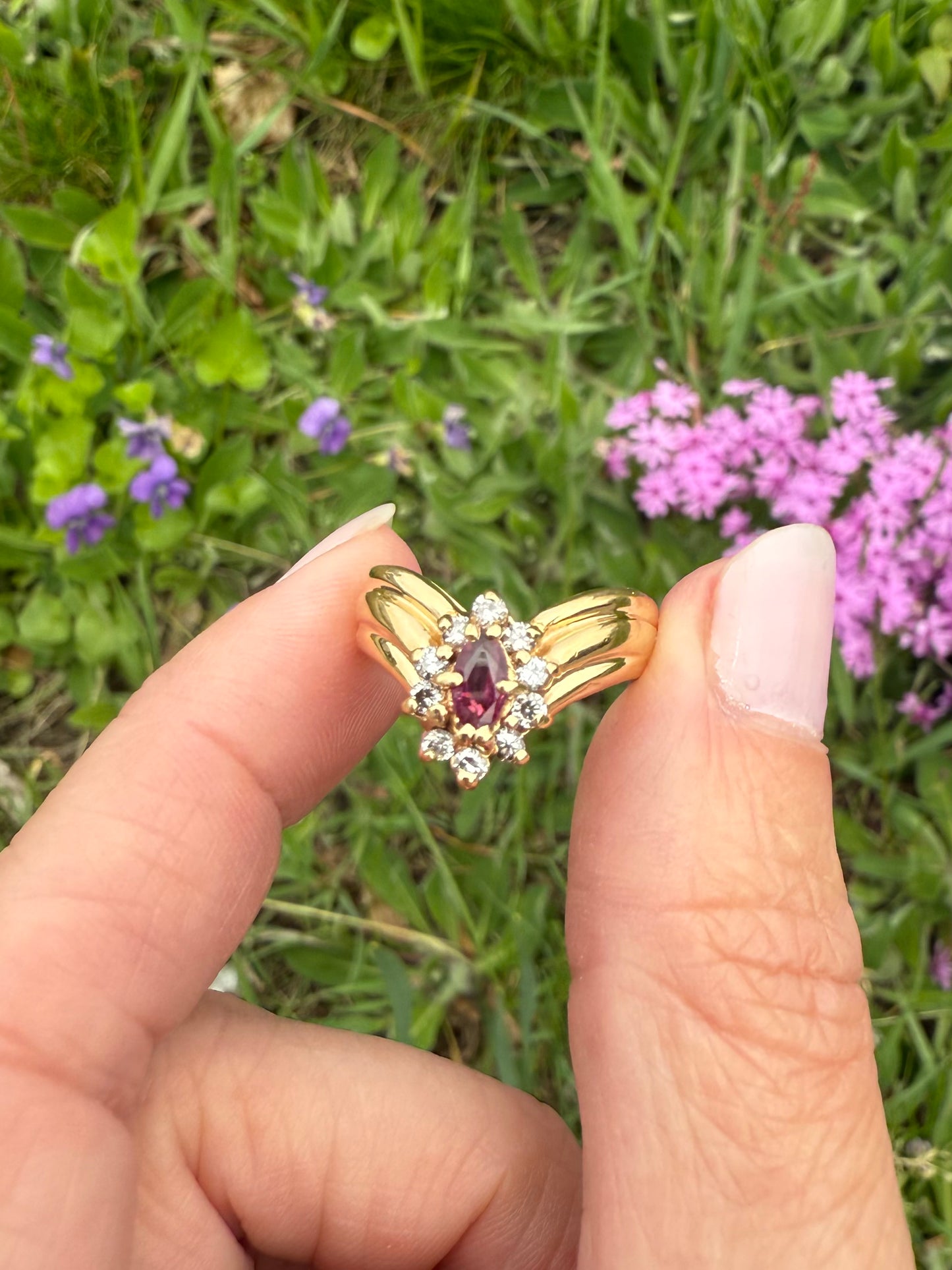 Vintage 14k Yellow Gold Ruby and Diamond Ring