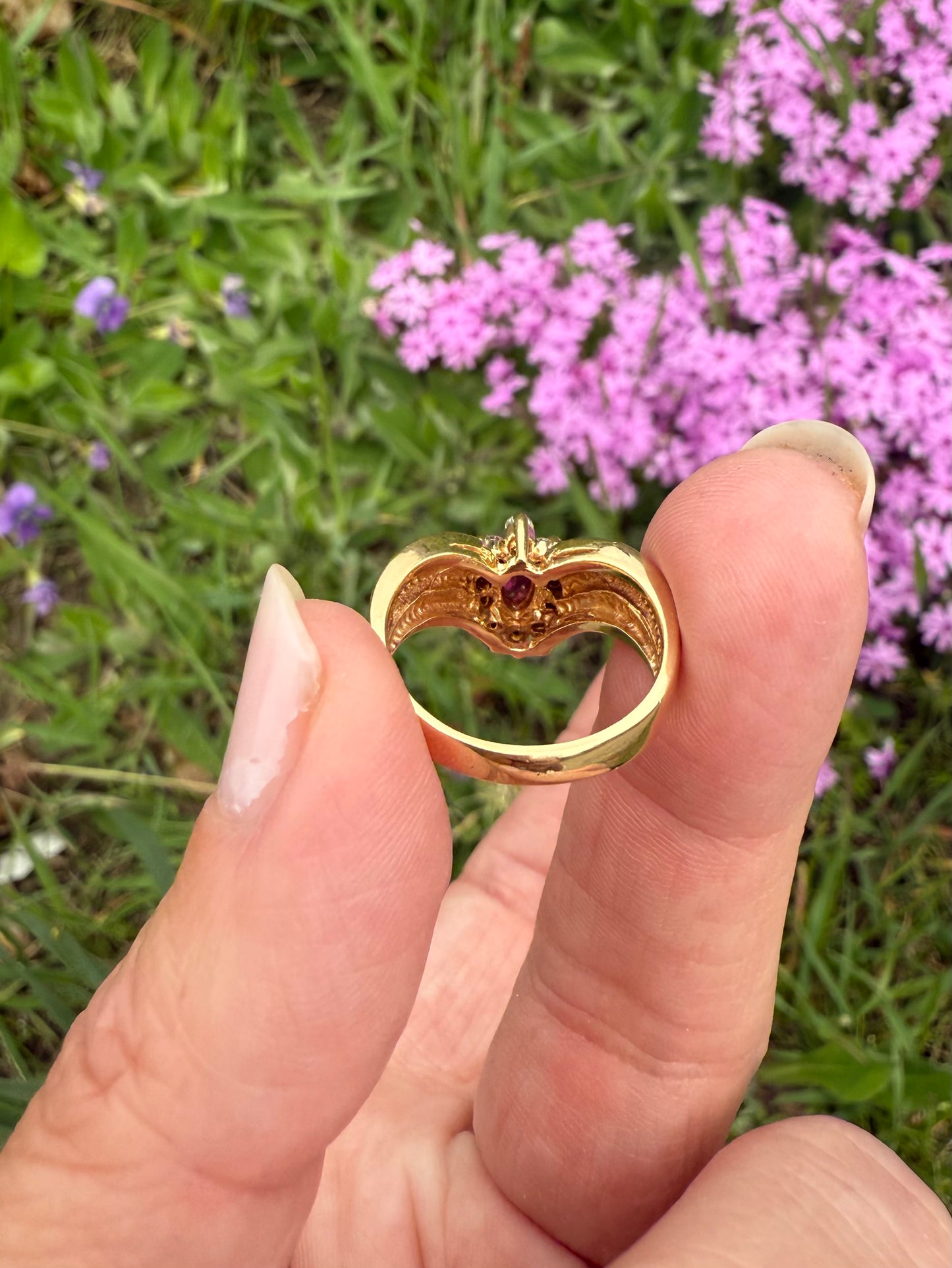 Vintage 14k Yellow Gold Ruby and Diamond Ring