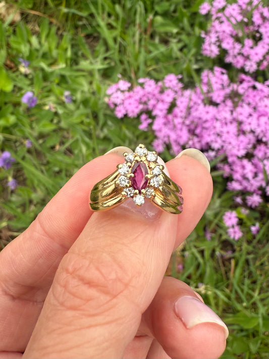 Vintage 14k Yellow Gold Ruby and Diamond Ring