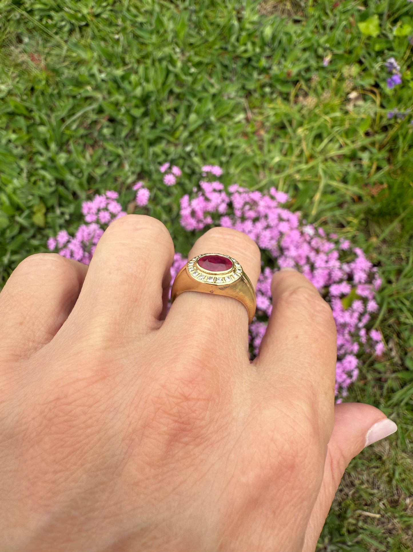 Vintage 14k Yellow Gold Ruby and Diamond Ring