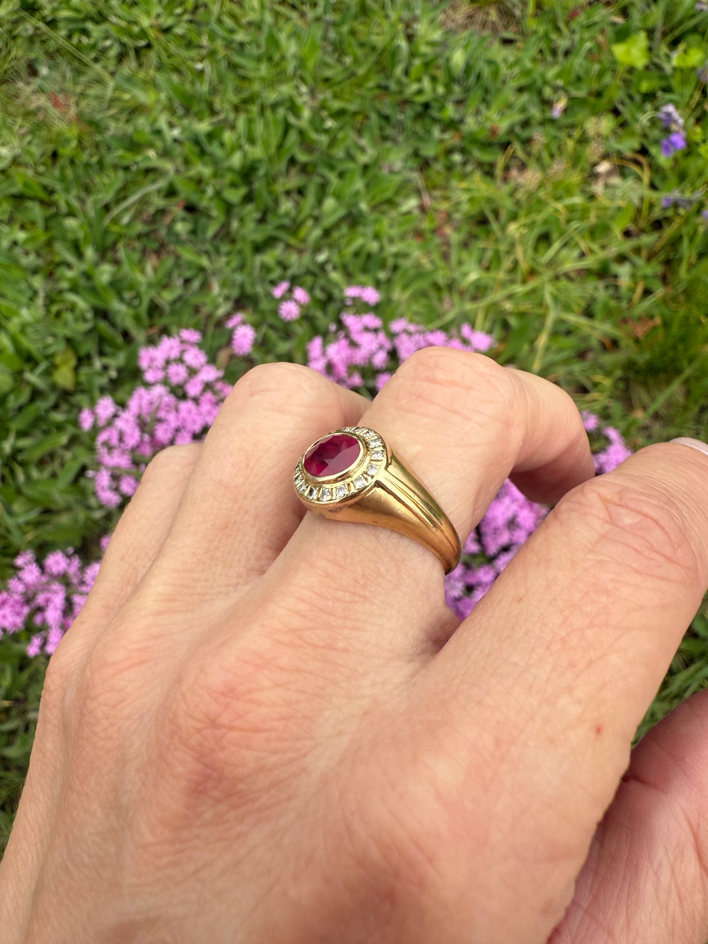 Vintage 14k Yellow Gold Ruby and Diamond Ring