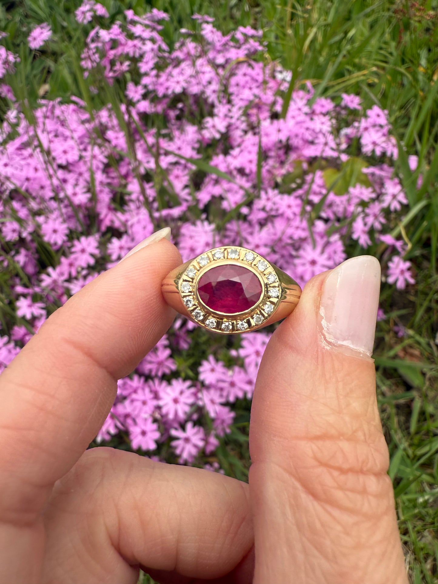 Vintage 14k Yellow Gold Ruby and Diamond Ring