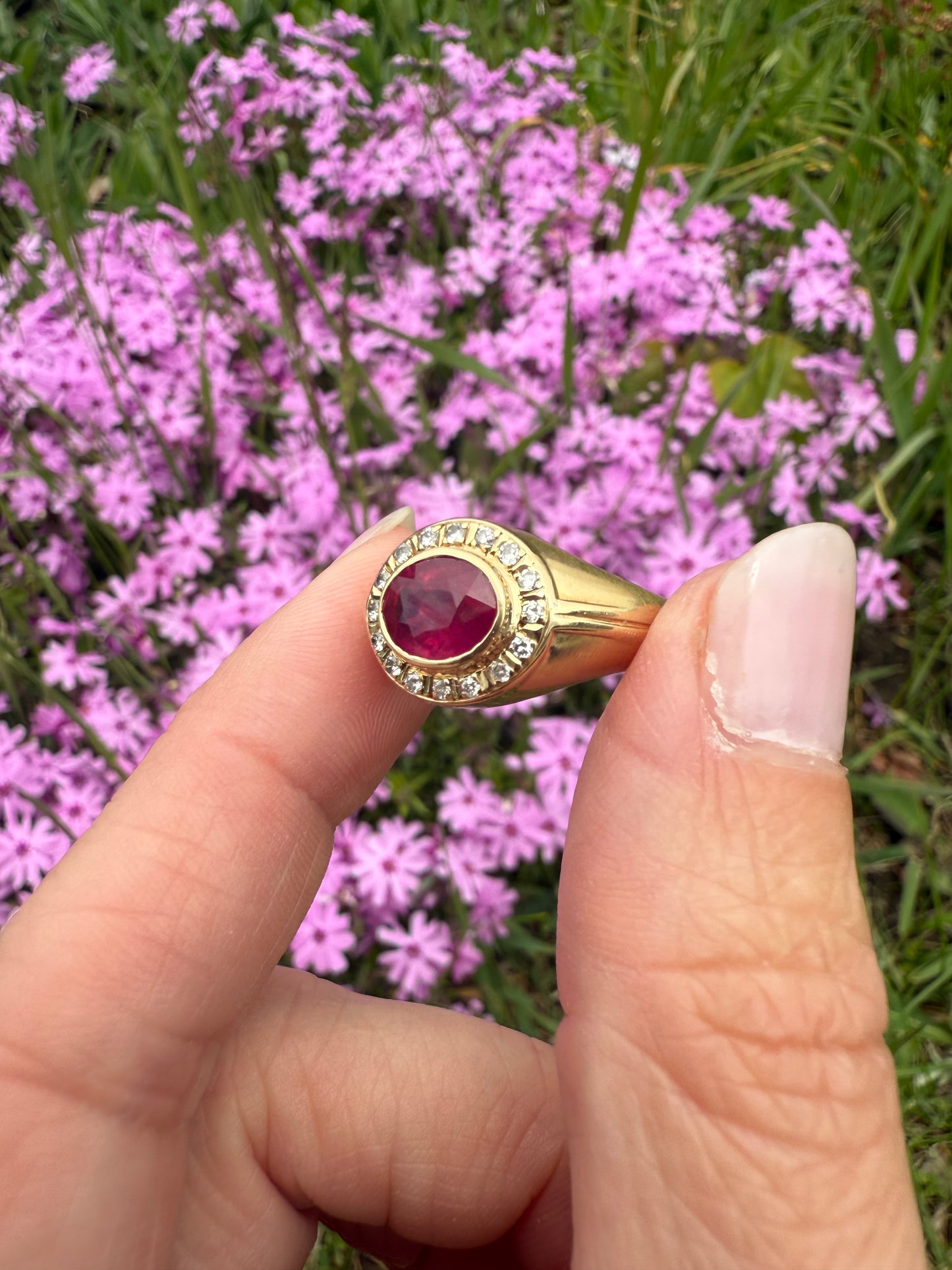 Vintage 14k Yellow Gold Ruby and Diamond Ring