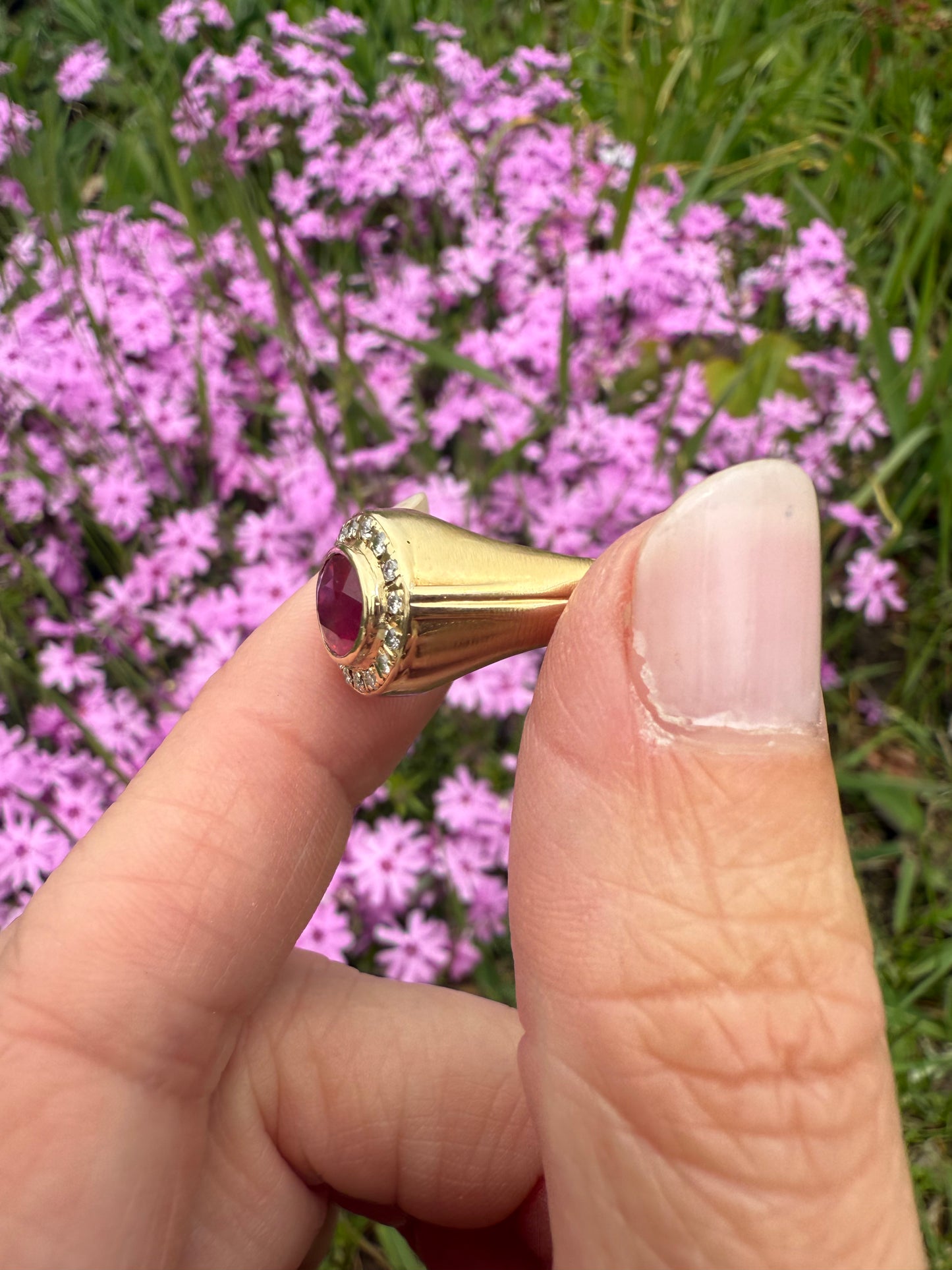 Vintage 14k Yellow Gold Ruby and Diamond Ring