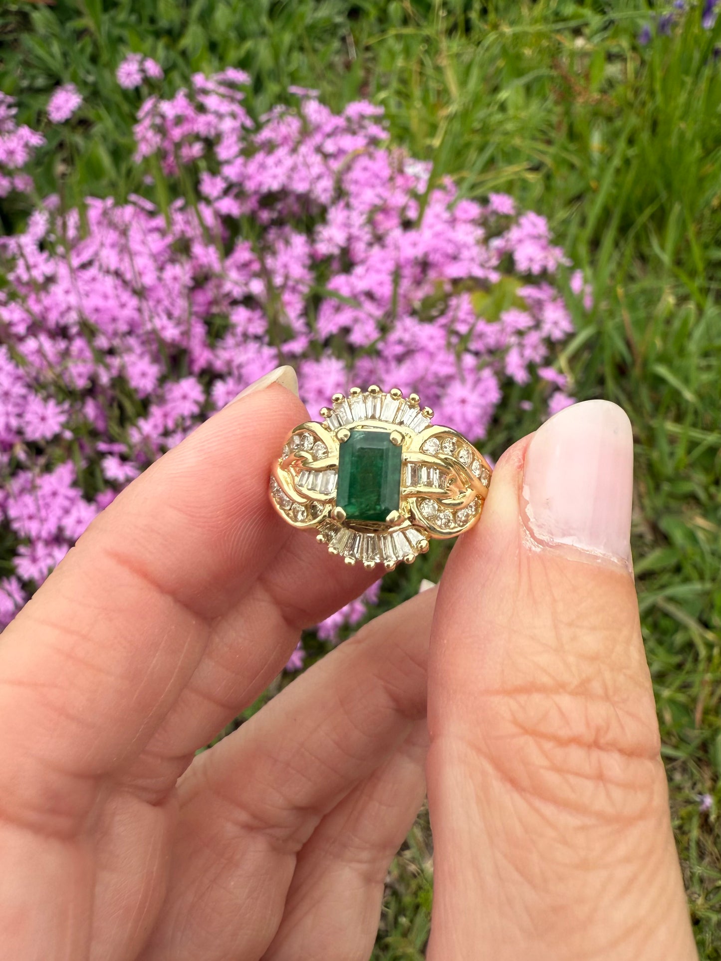 Vintage 14k Yellow Gold Emerald and Diamond Ring