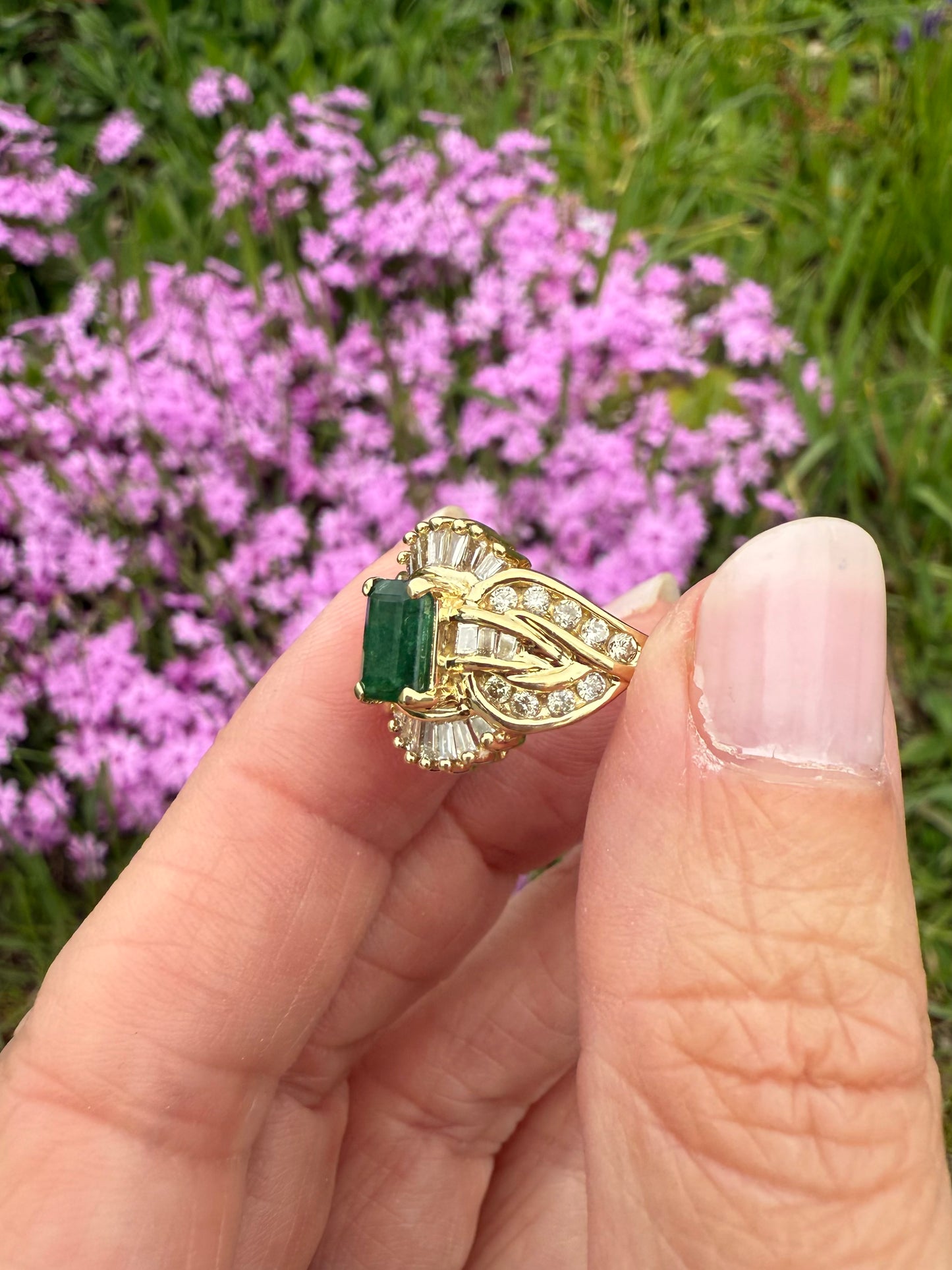 Vintage 14k Yellow Gold Emerald and Diamond Ring