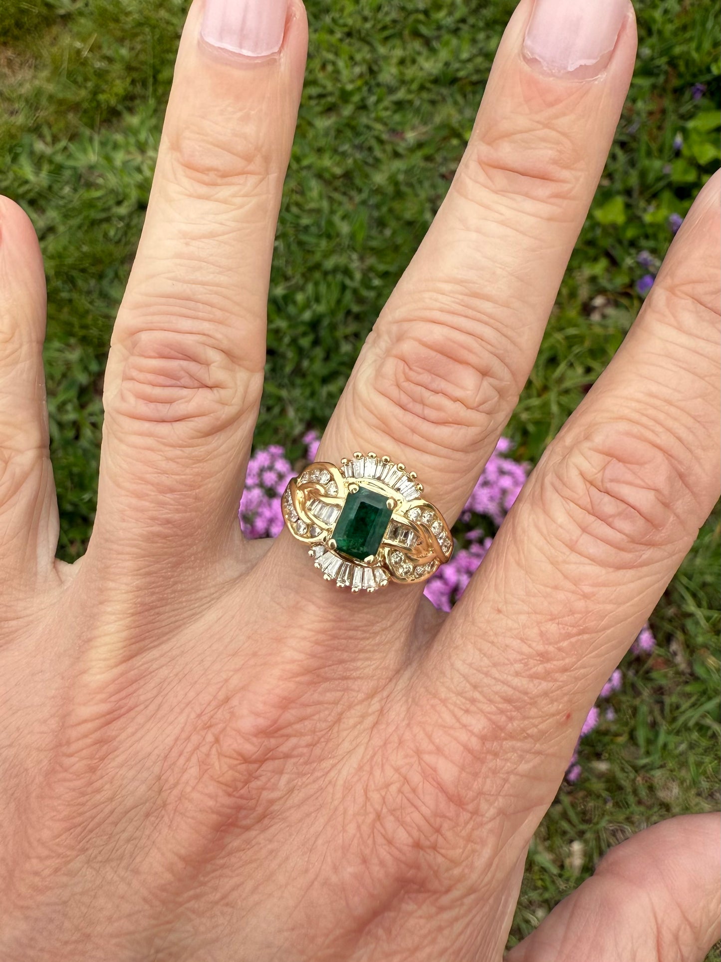 Vintage 14k Yellow Gold Emerald and Diamond Ring