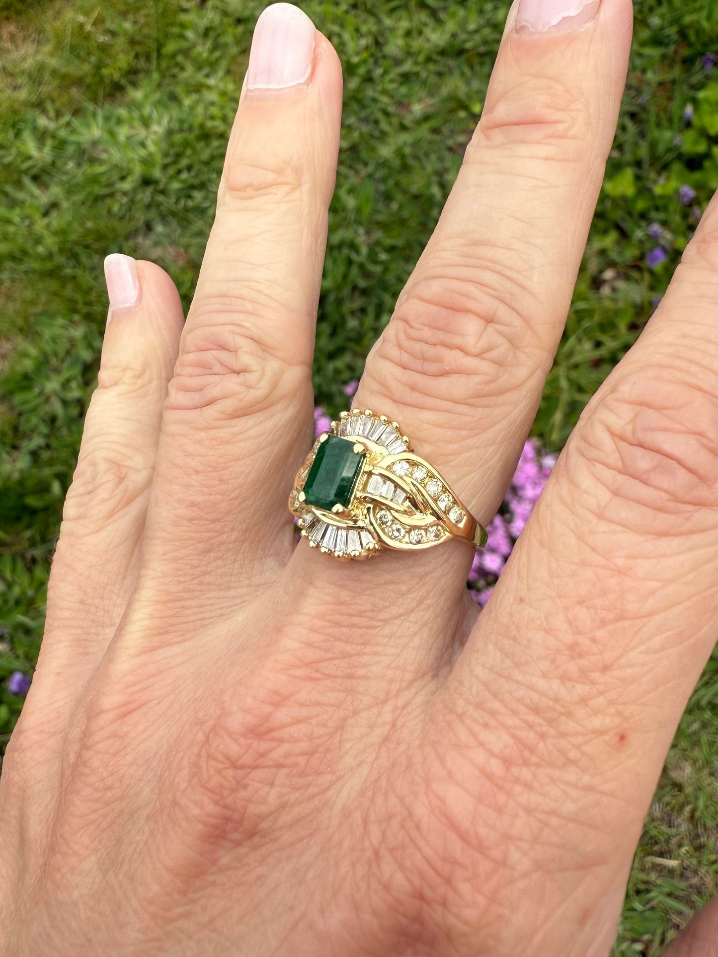 Vintage 14k Yellow Gold Emerald and Diamond Ring