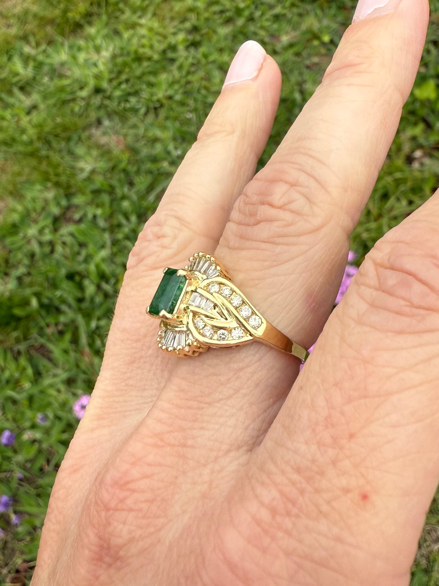 Vintage 14k Yellow Gold Emerald and Diamond Ring