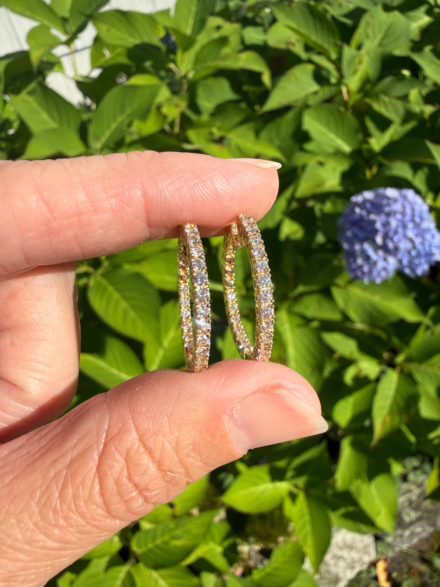 Vintage 14k Yellow Gold Diamond Hoops