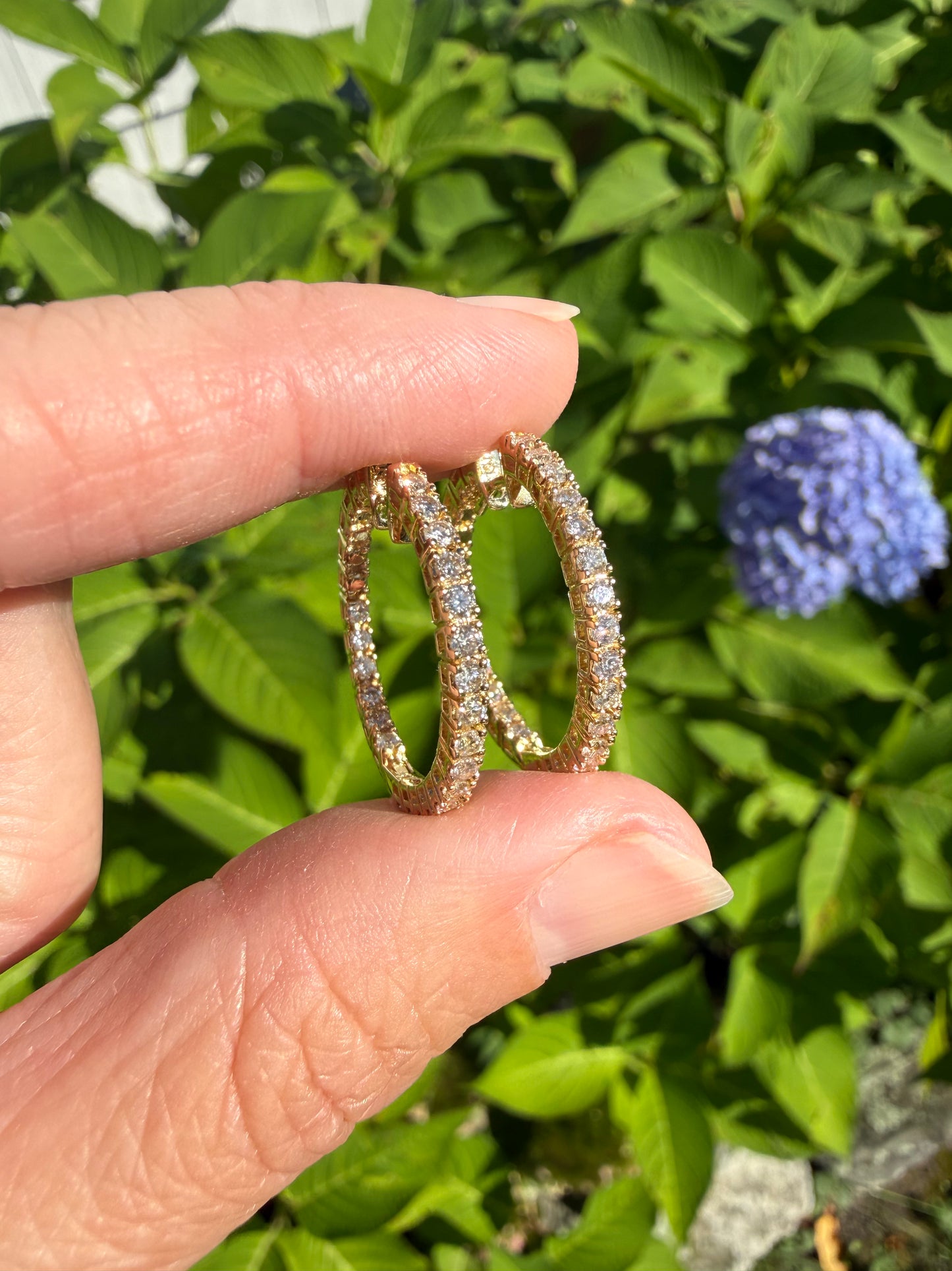 Vintage 14k Yellow Gold Diamond Hoops