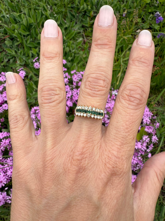 Vintage 14k Yellow Gold Emerald and Diamond Band