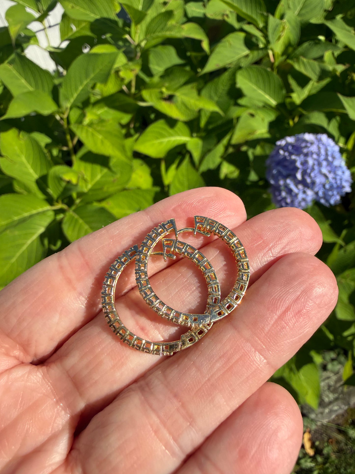 Vintage 14k Yellow Gold Diamond Hoops