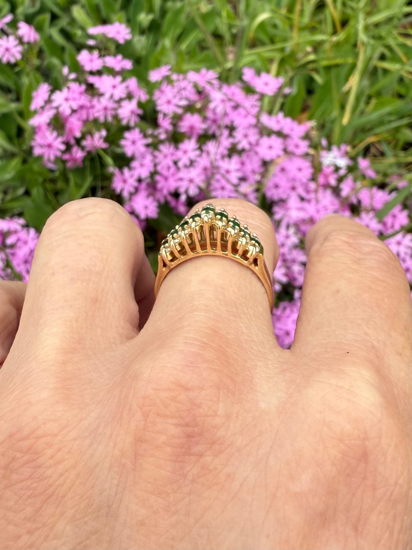 Vintage 14k Yellow Gold Emerald and Diamond Band