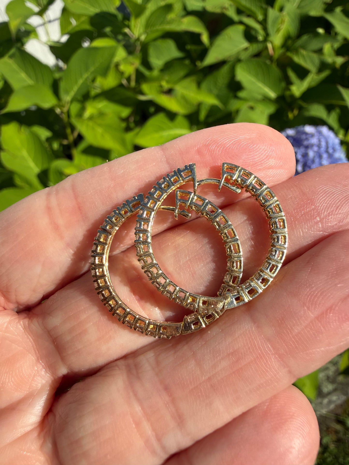Vintage 14k Yellow Gold Diamond Hoops